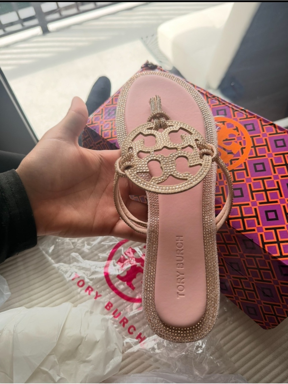 Tory Burch Blush Pink Crystal-Embellished Miller Sandal